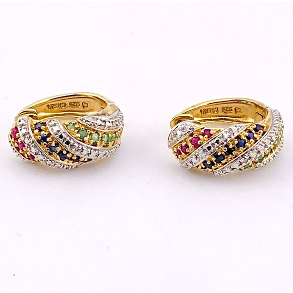 Ross Simmons Gold Over Sterling Set Multi Gem Bombe Ring n Huggie Hoop Earrings - Picture 11 of 15